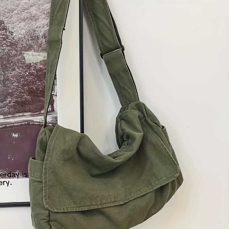 [Niche Bag] Womens Messenger Bag Vintage Canvas Teenager Shoulder Tote Bags Casual Handbag Crossbody Handbags Versatile