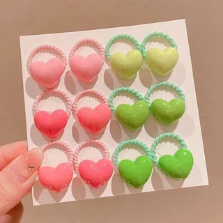 12ชิ้น น่ารัก ลูกอม สีรูปหัวใจสาววงผมยืดหยุ่นเด็กอุปกรณ์ผม