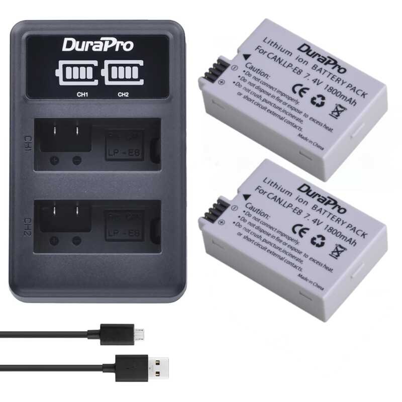 1800mAh 2 LP-E8 Battery + Charger for Canon EOS 650D 600D /550D / 700D 8
