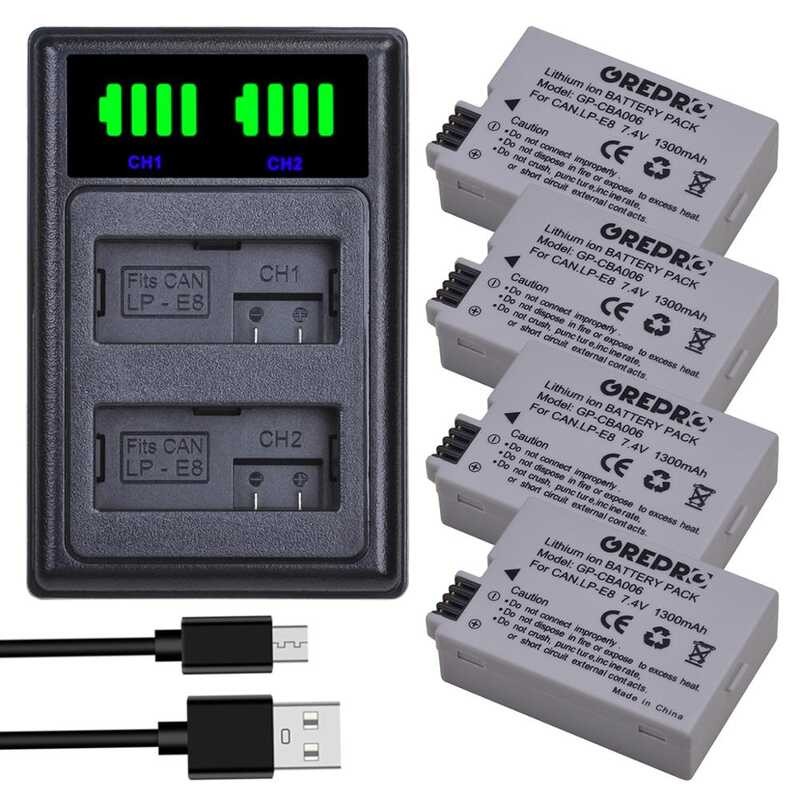 4Pcs 4 1300mAh LP-E8 LPE8 Battery +type-c Dual LP E8 Charger for Canon EOS 550D 600D 650D 700D Re