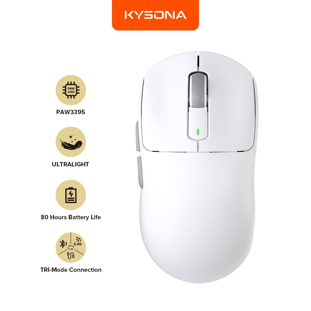Kysona M600 เมาส์สําหรับเล่นเกมไร้สายน้ําหนักเบา PAW3395 เซ็นเซอร์สูงสุด 26000 DPI พร้อมเท้าเมาส์แก