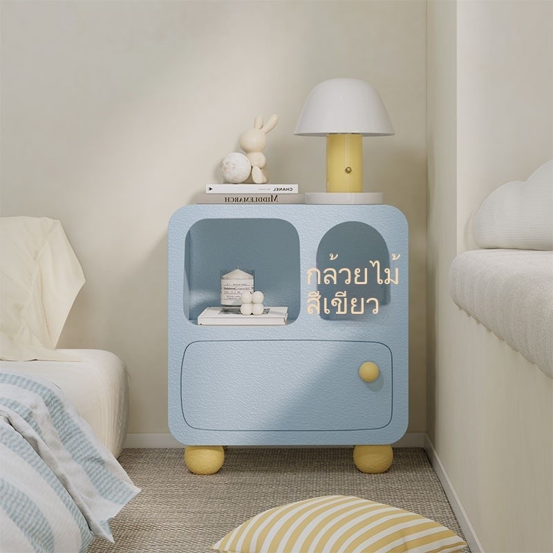 ins สีสันโต๊ะข้างเตียงนอร์ดิกสีแดงเรียบง่ายตู้เก็บห้องนอนบ้านทันสมัย โต๊ะข้างเตียง