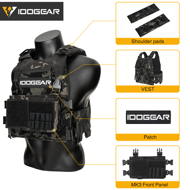 IDOGEAR ชุดเสื้อกั๊กสไตล์ทหาร FCSK3.0 พร้อมปะเก็นไหล่และแผ่นหน้าอกแบบ FERRO โมเดล MK3