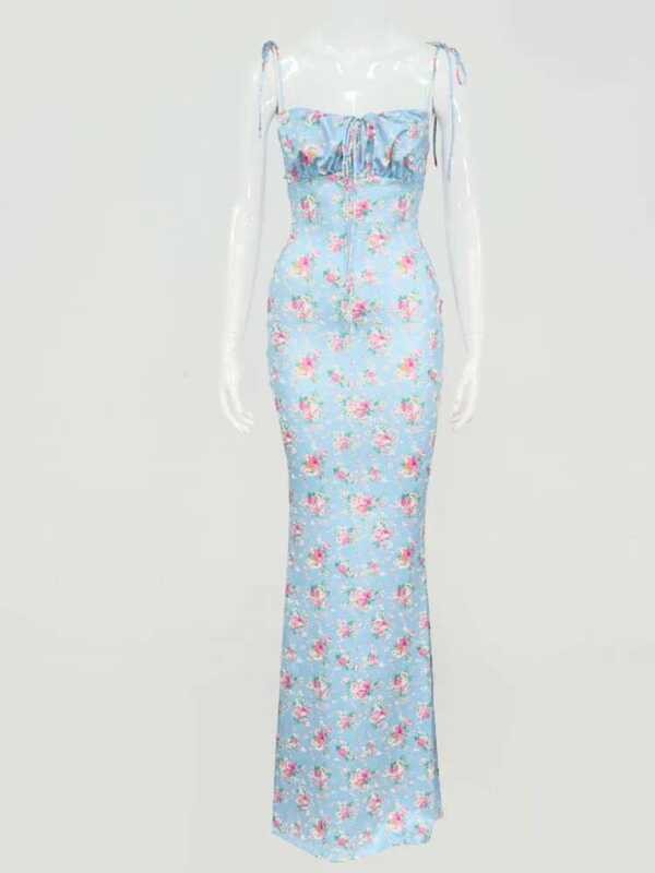 ▥ Kesiachiccly ดอกไม้พิมพ์เซ็กซี่ Draped Slip Maxi ชุดลูกไม้ชุดชายหาดผู้หญิงแขนกุด Party Club V - รูปที่ 3