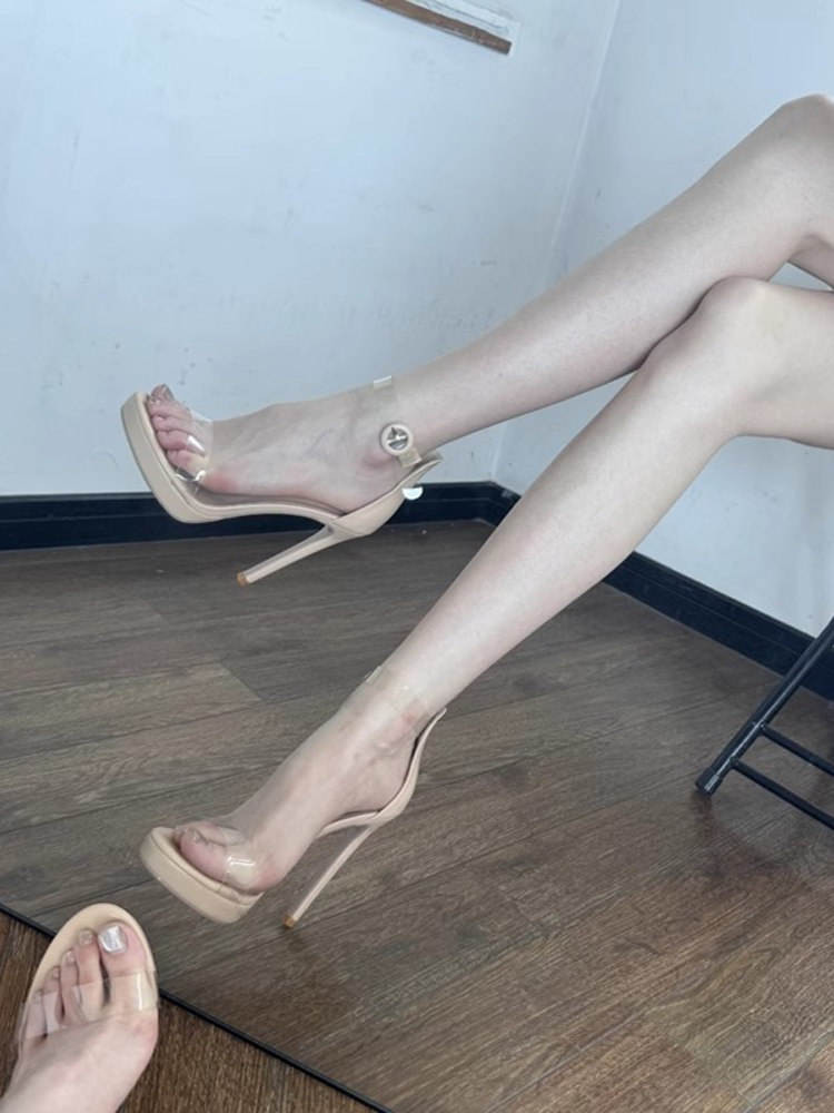 New Summer 2025 Waterproof Platform Nude Transparent High Heels For Women's Thin Heels Strap Sandal
