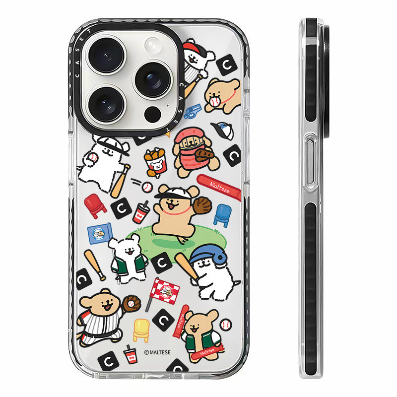 Maltese Line Puppy Playสติกเกอร์เบสบอลสําหรับIPhone 11 13 14 15 16 Pro Max 12 Mini Cover X XR XS Max