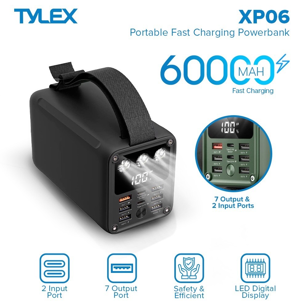 Tylex XP06 Portable Super Fast Charge Power Bank 60000mAh PD/QC/VOOC พร้อมไฟแสดงสถานะ LED Flash Ligh