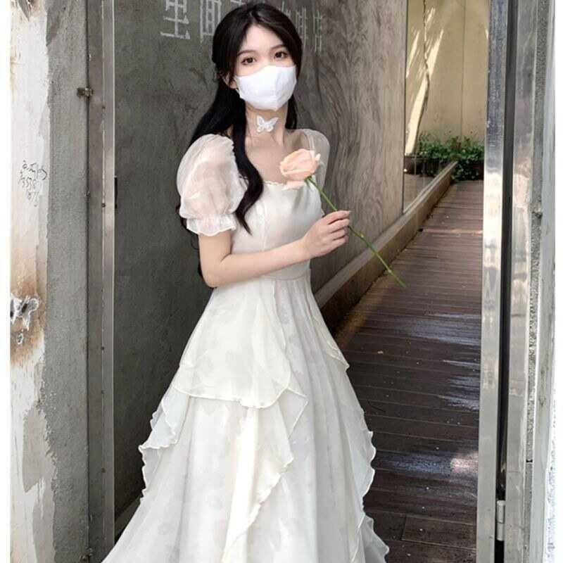 ❤ Super Sweet Fairy Princess Wind Hubble-Bubble Sleeve Dress Girl Gentle Little Pure Fresh And