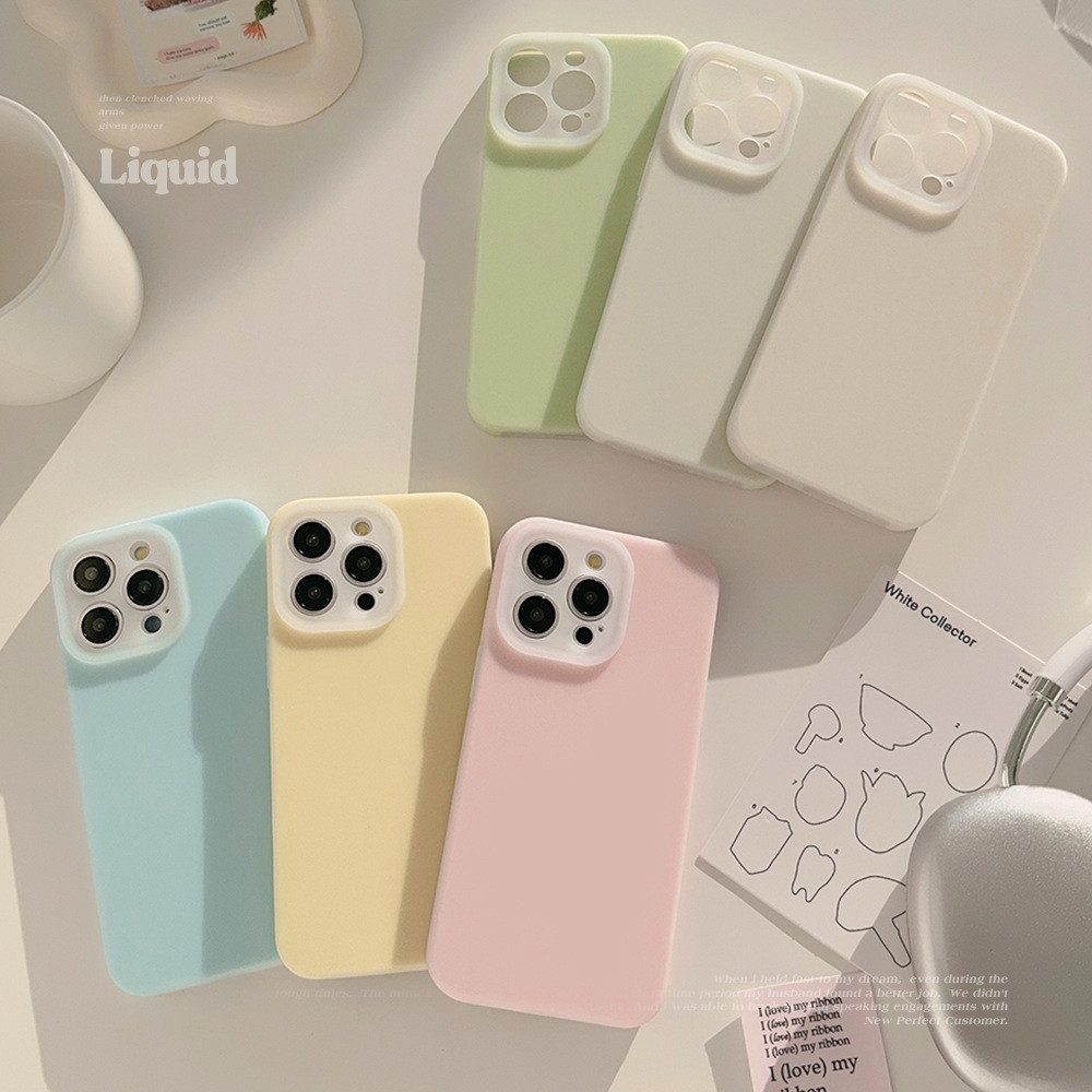 Macaron สีทึบซิลิโคนเหลว Jelly เคสโทรศัพท์สําหรับ Iphone 15 14 Pro Max 11 12 13 ป้องกันเลนส์เต็ม Scratch-proof กันกระแทกปกหลัง