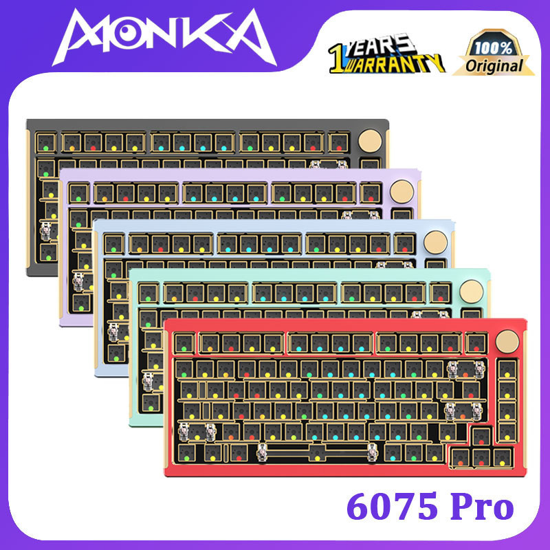 Monka 6075 Pro สามโหมด อลูมิเนียม Tutuo ไร้สาย 2.4G บลูทูธ คีย์บอร์ดเชิงกล ปะเก็น คีย์บอร์ด ที่กําห