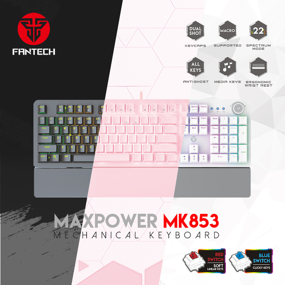 Fantech คีย์บอร์ดเกม Fantech MK853 Max Power BLUE หรือ RED SWITCH RGB SAKURA Edition ฟรี KEYCAPS PL