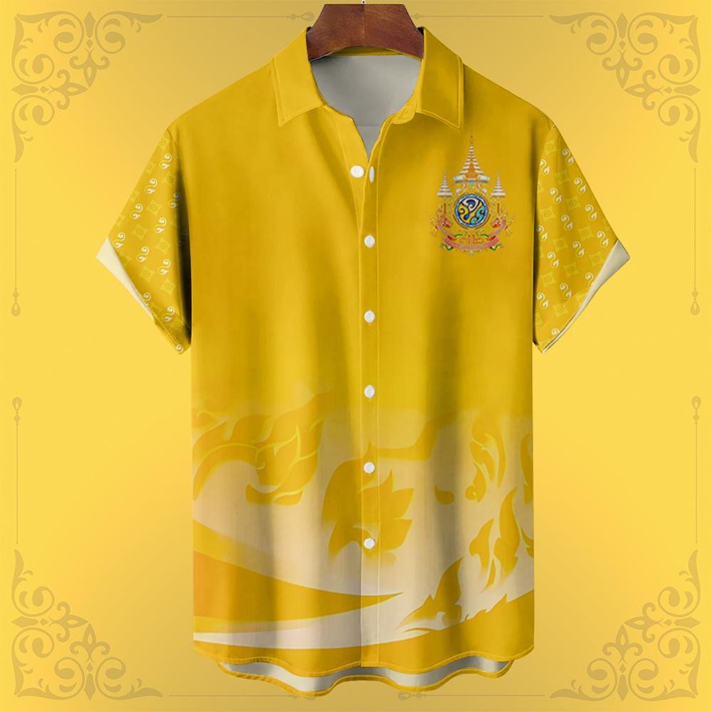 เสื้อเชิ้ตสีเหลือง Thailand 72nd Anniversary Commemorative Medal เสื้อเชิ้ตแขนสั้นผู้ชาย 02