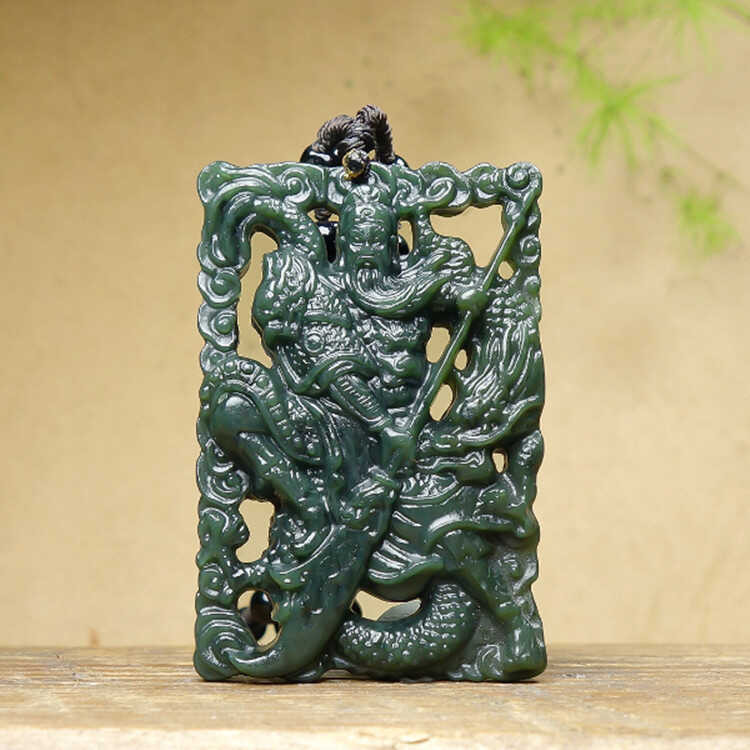 Xinjiang Hotan Qingyu Guangong จี้ผู้ชายสองด้าน Wu Cai Shen สร้อยคอถ่ายทอดสด Hotan Yu แบรนด์ Yupei
