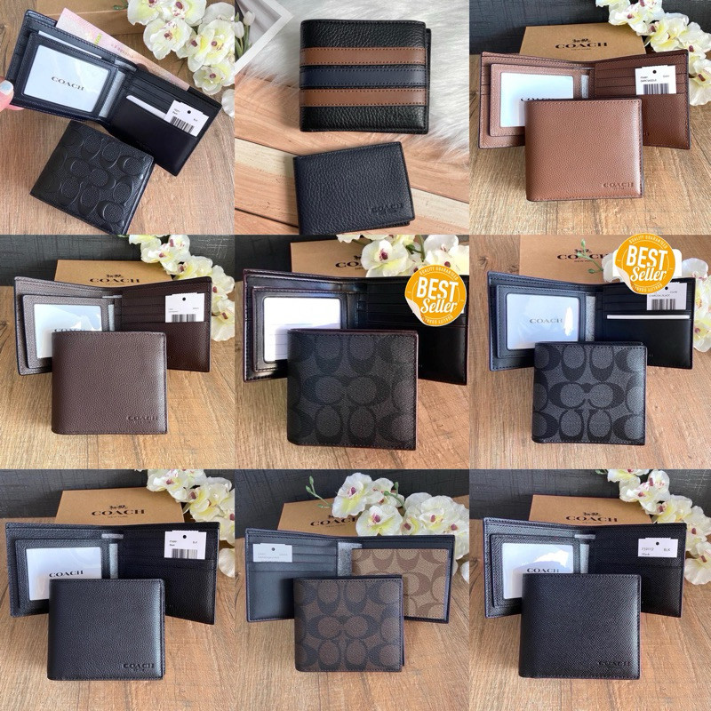 กระเป๋าสตางค์ผู้ชาย COACH Compact Id Wallet In Signature Leather Style No. F75371 F74993 F59112 CA0