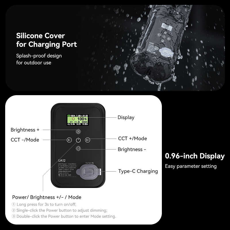 Δ Uranzi Ua12 12 วัตต์แม่เหล็กแบบพกพาหลอดลม 2700-6500K สองสีกั