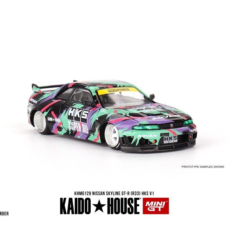 Kaido House+MINIGT 1:64 Nissan Skyline GTR R33 HKS V1 โมเดลรถอัลลอย