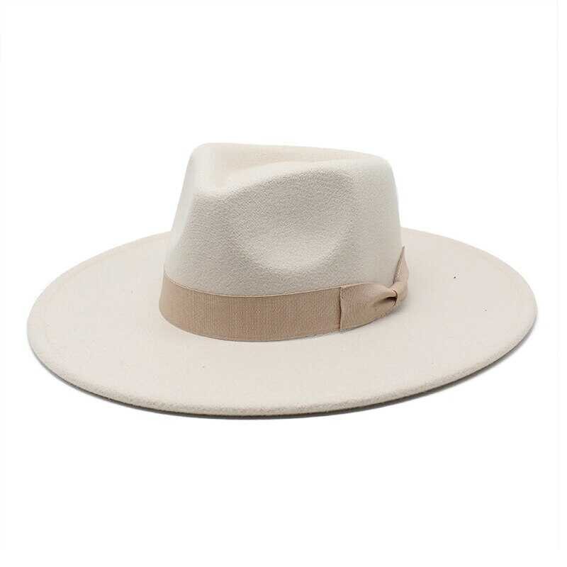 ❤ ❤ Beige Fedora For Men Women Wide Brim Hat Accessories Autumn Winter Panama Church Jazz Cap B