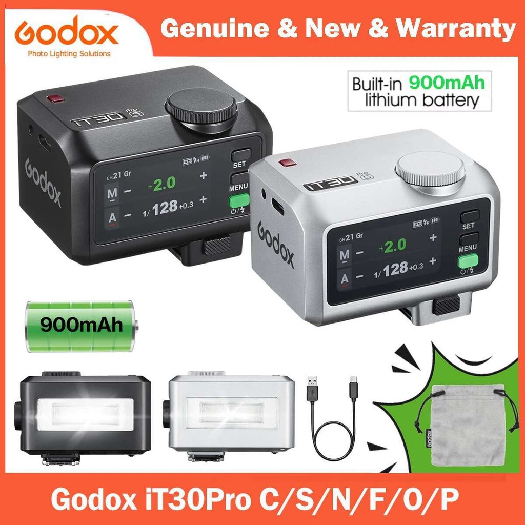 Godox iT30Pro 2.4G ไร้สาย Mini Flash Touchscreen พร้อมแบตเตอรี่ในตัว GN15/900mAh ชาร์จ USB-C สําหรับ