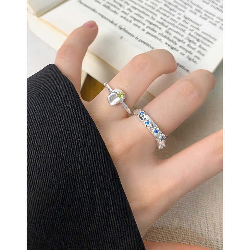 JZ128 สไตล์เกาหลี INS เฉพาะกลุ่มทะเลสีฟ้า S แหวนเงินสเตอ