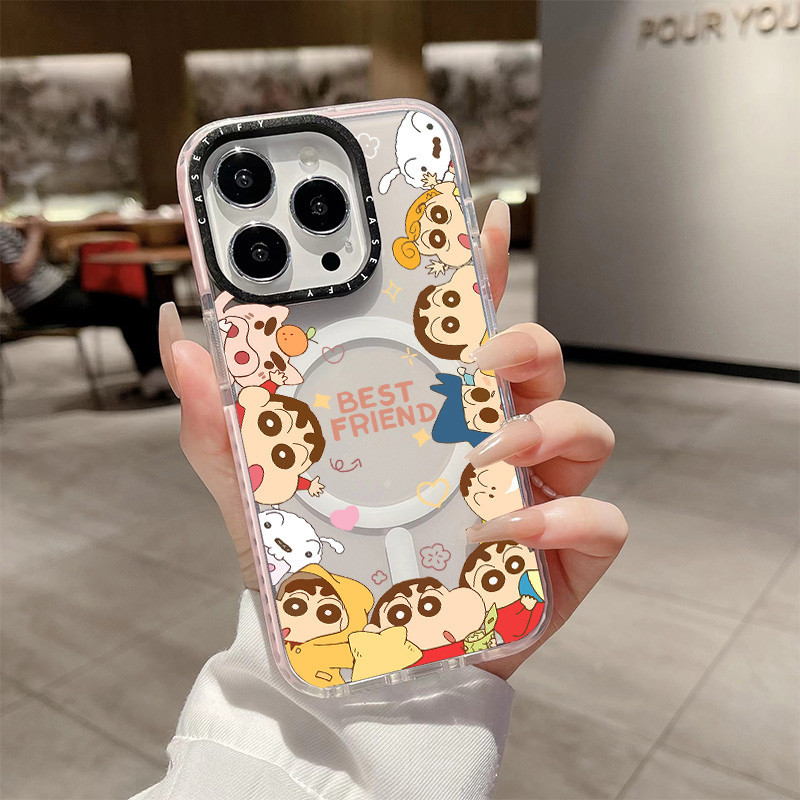 Crayon Shin-chan BEST FRIEND ไร้สายชาร์จแม่เหล็กสําหรับ IPhone 11 14 15 Pro Max 12 13 Pro Max ฝาครอบ 14 PLUS 15 PLUS ซิลิโคนนุ่มกันชนใสกันกระแทกปลอก