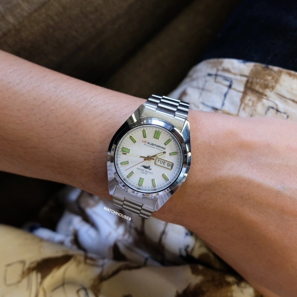 นาฬิกาข้อมือผู้ชาย SUBMARINE แท้100% กันน้ำ US Submarine หน้าขาว