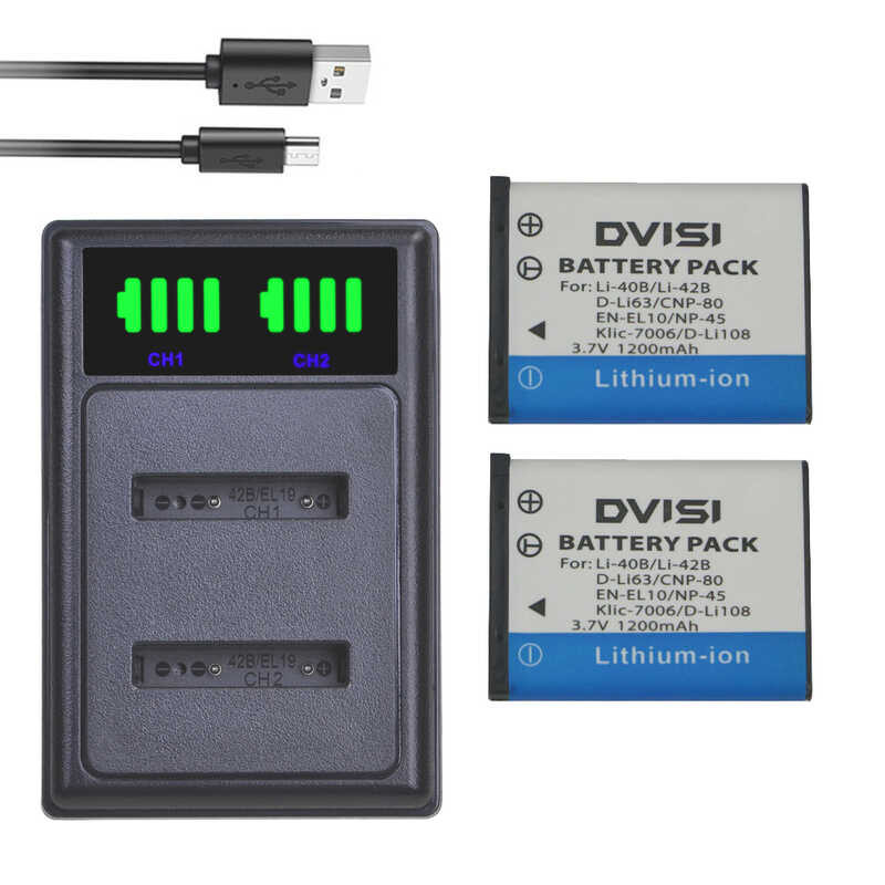 DVISI 4 Li-40B Li 40B 42B Replacement Battery Dual USB LCD charger for Nikon EN-EL10 D-Li63 D-Li1
