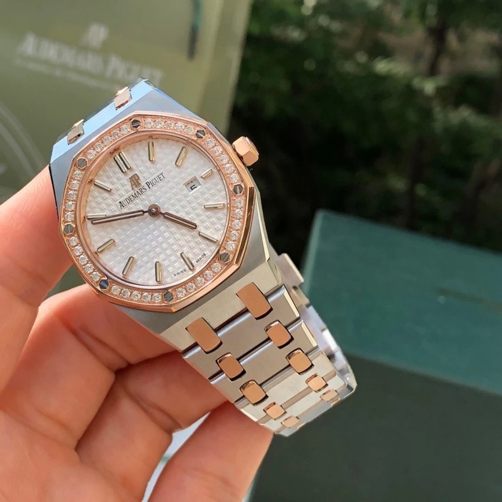 A AP นาฬิกาผู้หญิง Royal Oak Series 67051sr สแตนเลสสตีลทองเพชรสวิสควอตซ์เคลื่อนไหวนาฬิกา33มม. 40สีส