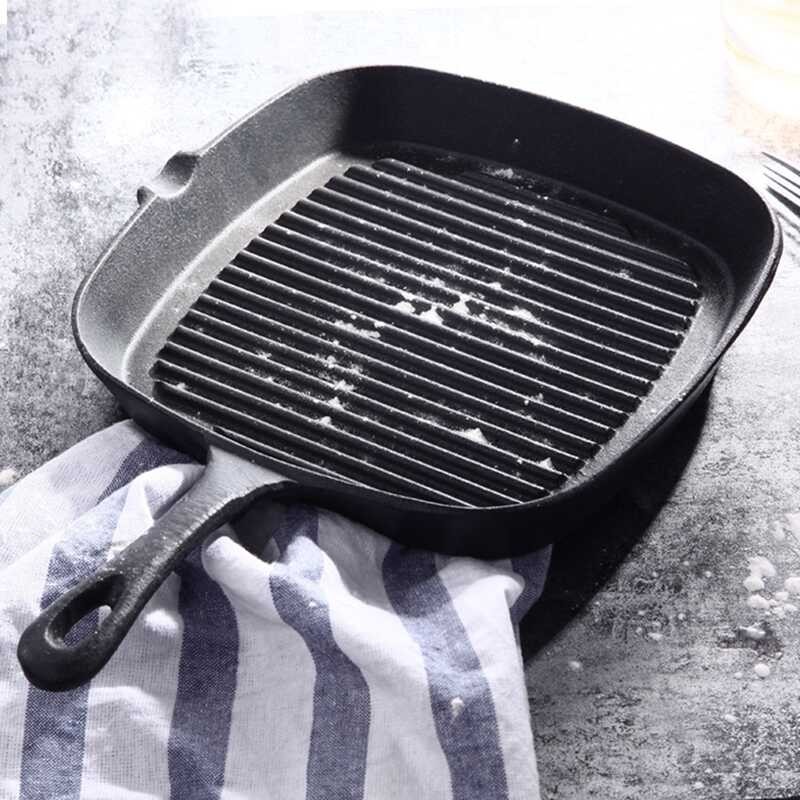 ❥ Steak UNQCSA Pre-Seasoned Square Cast Iron Skillet Grill Frying Pan Griddle