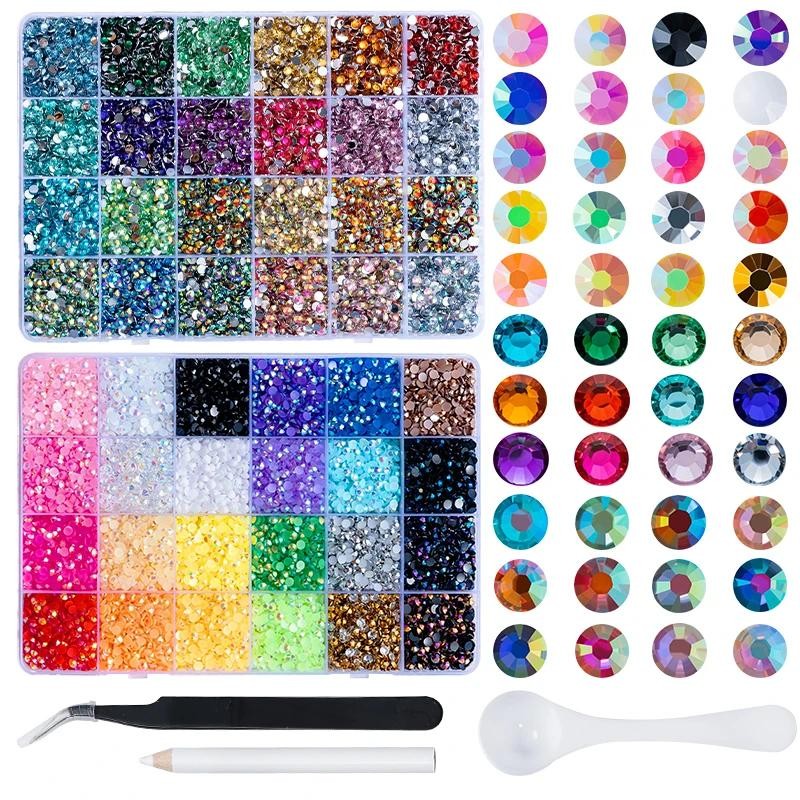 เรซิ่น Rhinestone 24 สี หลายขนาด (3/4/5 มม.) Crystal Flatback สำหรับ DIY และการตกแต่งเล็บ
