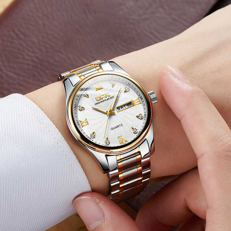 OPK Stainless Steel Waterproof Couple Luminous Calendar Fashion Quartz Watch Sapphire Glass Scratch