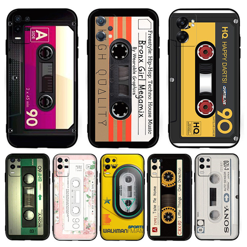 สําหรับrealme Narzo 50 50a GT neo 3 GT2 pro 5G Q5 Q3 Q3i TPUหรูหราซิลิโคนสีดํานุ่มกรณีRetroเสียงเทปค