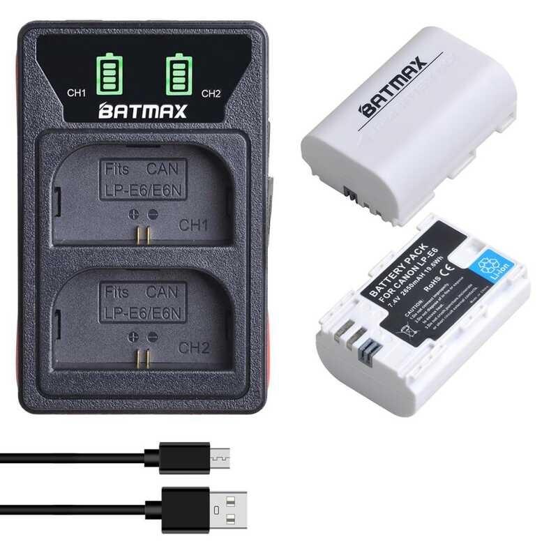 2Pcs d 2650mAh LP-E6 LP E6 LPE6 Battery + LED Dual USB Charger Type C Por for Canon EOS 5D Mark I