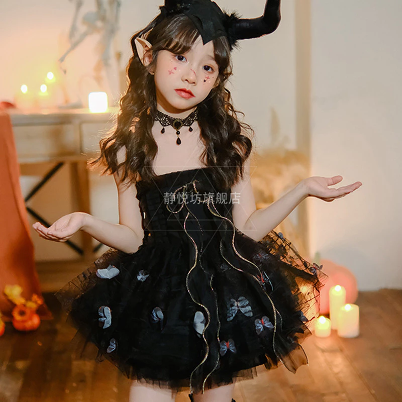 ผีเจ้าสาวลูกไม้ชุดสีดําสําหรับเด็กสาวแวมไพร์มืดชุดแต่งงานของขวัญฮาโลวีนคอสเพลย์เครื่องแต่งกายพรรคชุด thumbnail 10