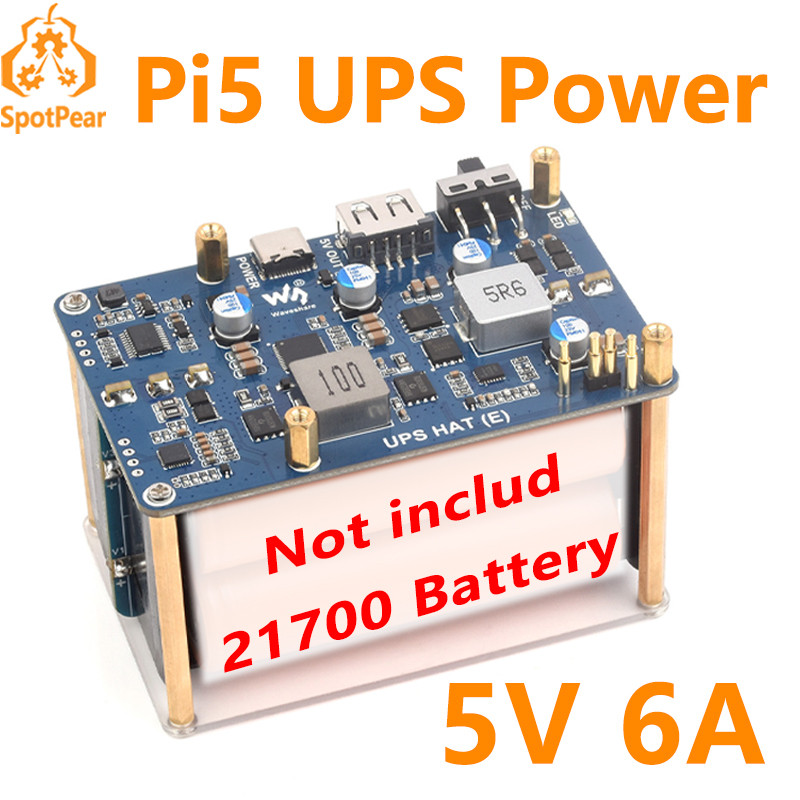 Raspberry Pi 5 UPS HAT E 4-Port สําหรับ 21700-Li-Battery (NOT includ) 5V6A เครื่องสํารองไฟ