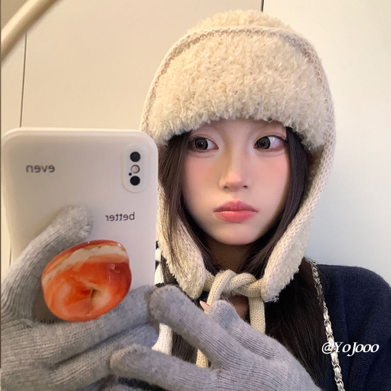 Warm Cold-Proof Lei Feng หมวกผู้หญิงฤดูใบไม้ร่วงฤดูหนาวหนาขนแกะป้องกันหูหมวกถักหมวกขนสัตว์ Balac