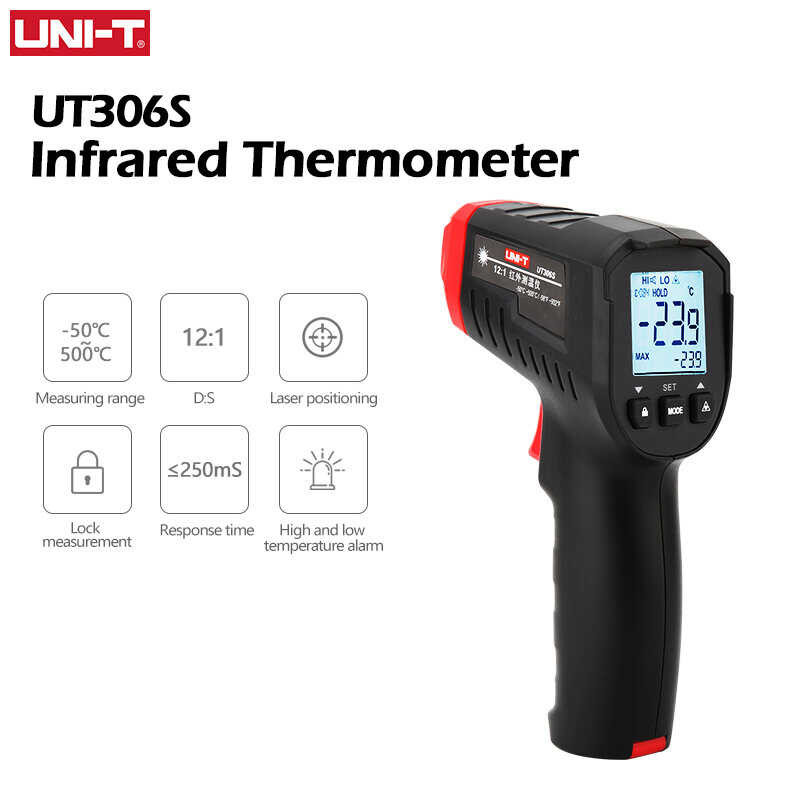 Uni-T 🍀 อินฟราเรดเครื่องวอุณหภูมิ Tester Ut306c Ut306s (-50 ℃ ~ 500