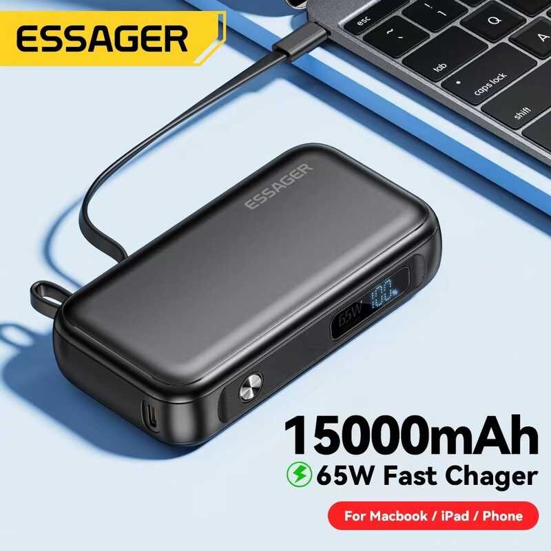 ❤ Essager Power Bank 15000Mah Portable Charger Powerbank PD QC 3.0 65W Fast Charge External Bat
