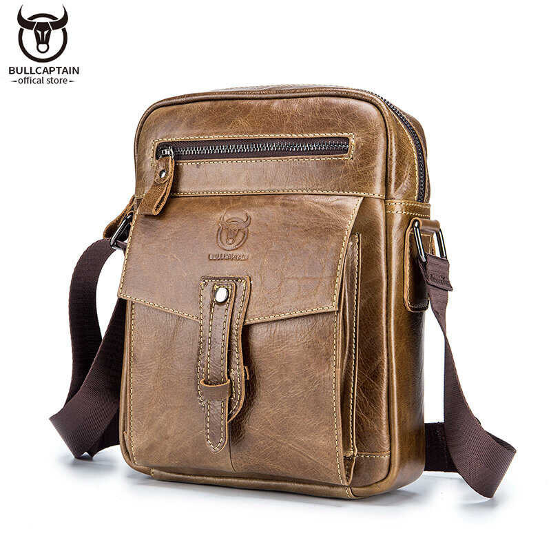 ❤ BULLCAPTAIN Men's Messenger Leather Business Casual Large Capacity 9.7 Inch Tablet Shoulder