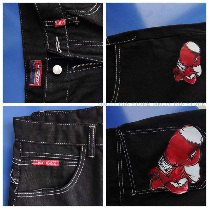 [X-MEN ] JNCO      ผู้ชายฮิปฮอปสวมกางเกงยีนส์ตรงหลวมกางเกงครอป