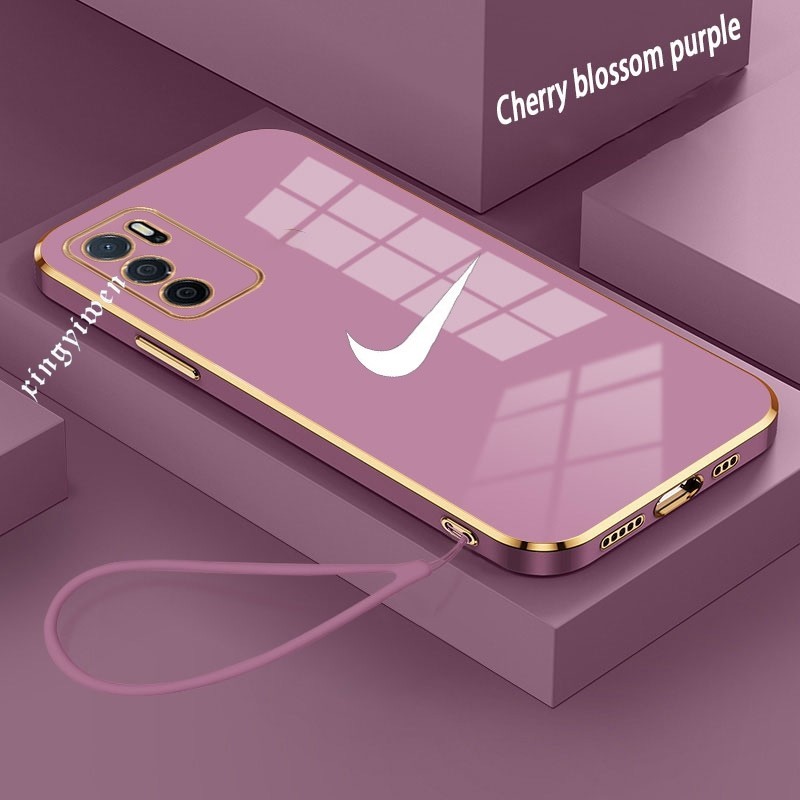 ปลอก OPPO CPH2273 CPH2321 CPH2271 CPH2269 CPH2239 เคสโทรศัพท์แฟชั่นชุบบางเฉียบพร้อมเชือกเส้นเล็กสีเด