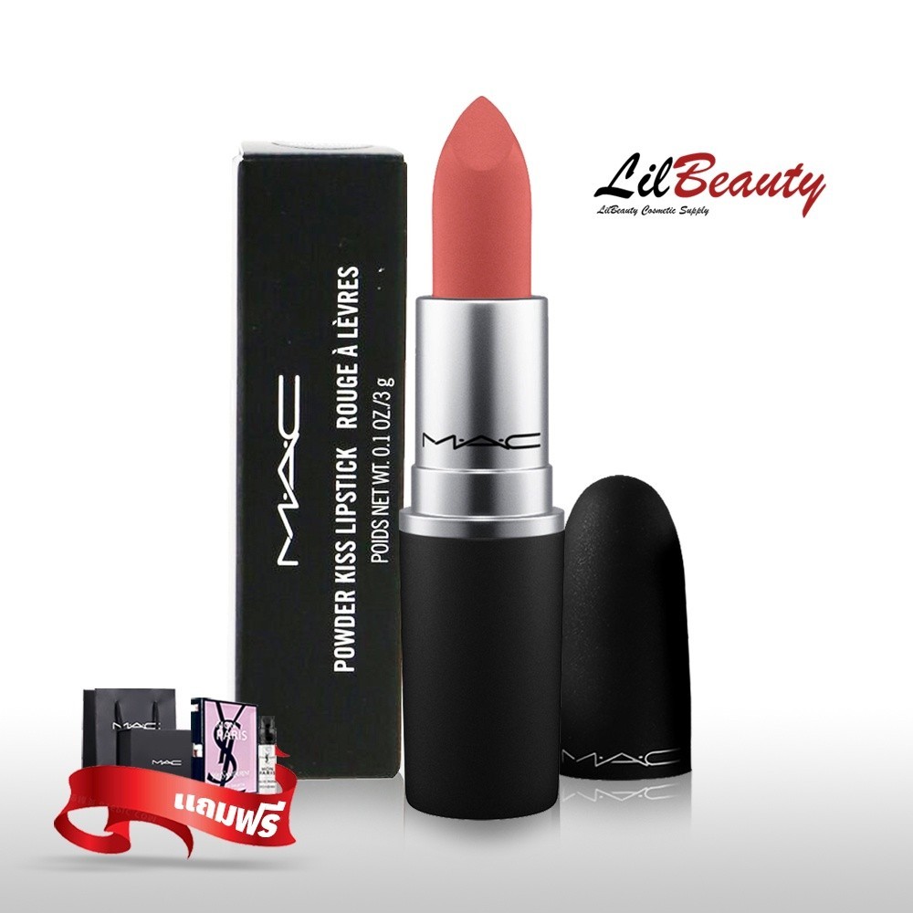 MAC Powder Kiss Lipstick สีMull it over 914 923 928 ลิปmac แถมกล่อง ถุงแบรนด์ ตัวอย่างน้ำหอม2ml