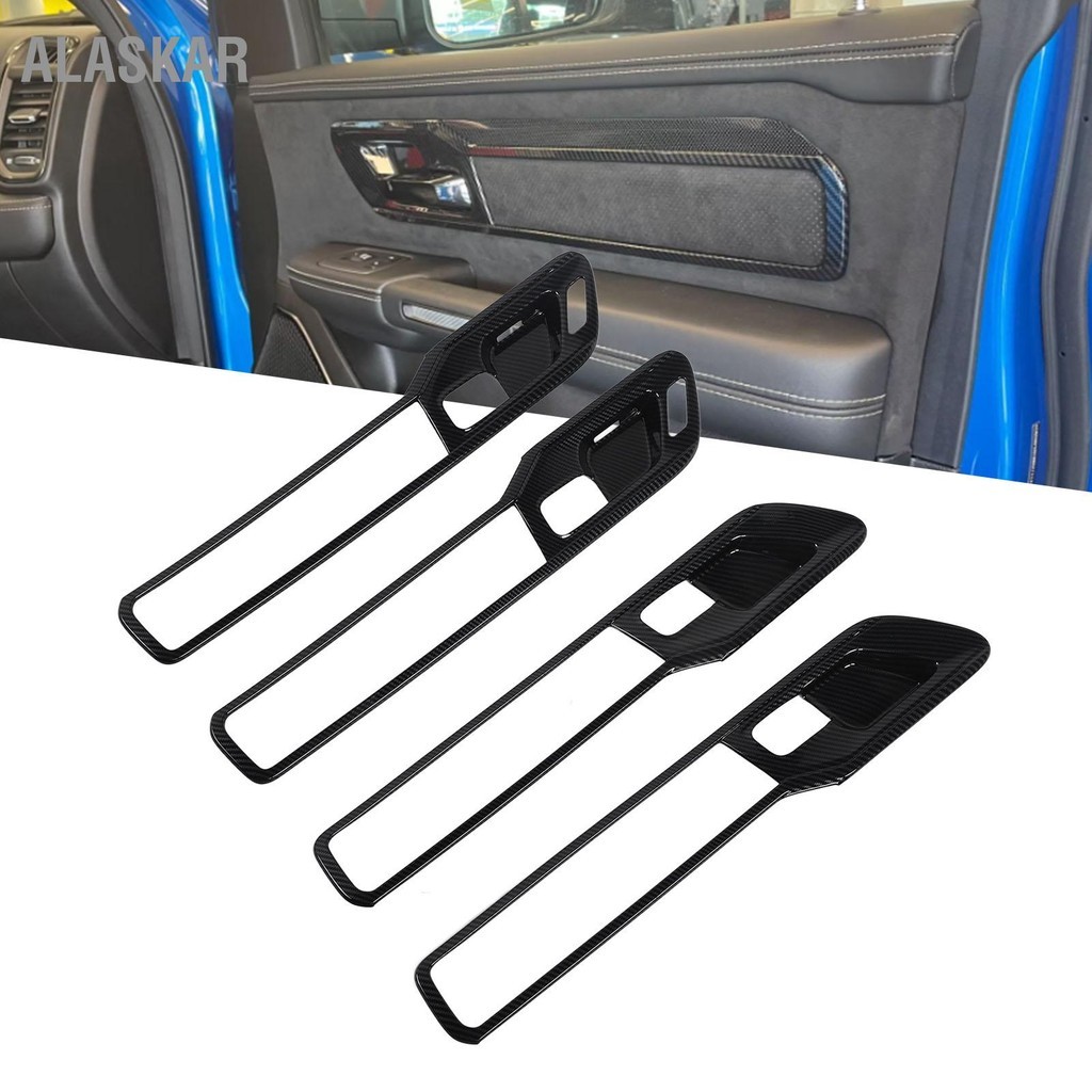 ALASKAR 4PCS ที่จับประตูด้านในชามรูปแบบคาร์บอนไฟเบอร์ภายในประตู Trim Fit สำหรับ 1500 2023