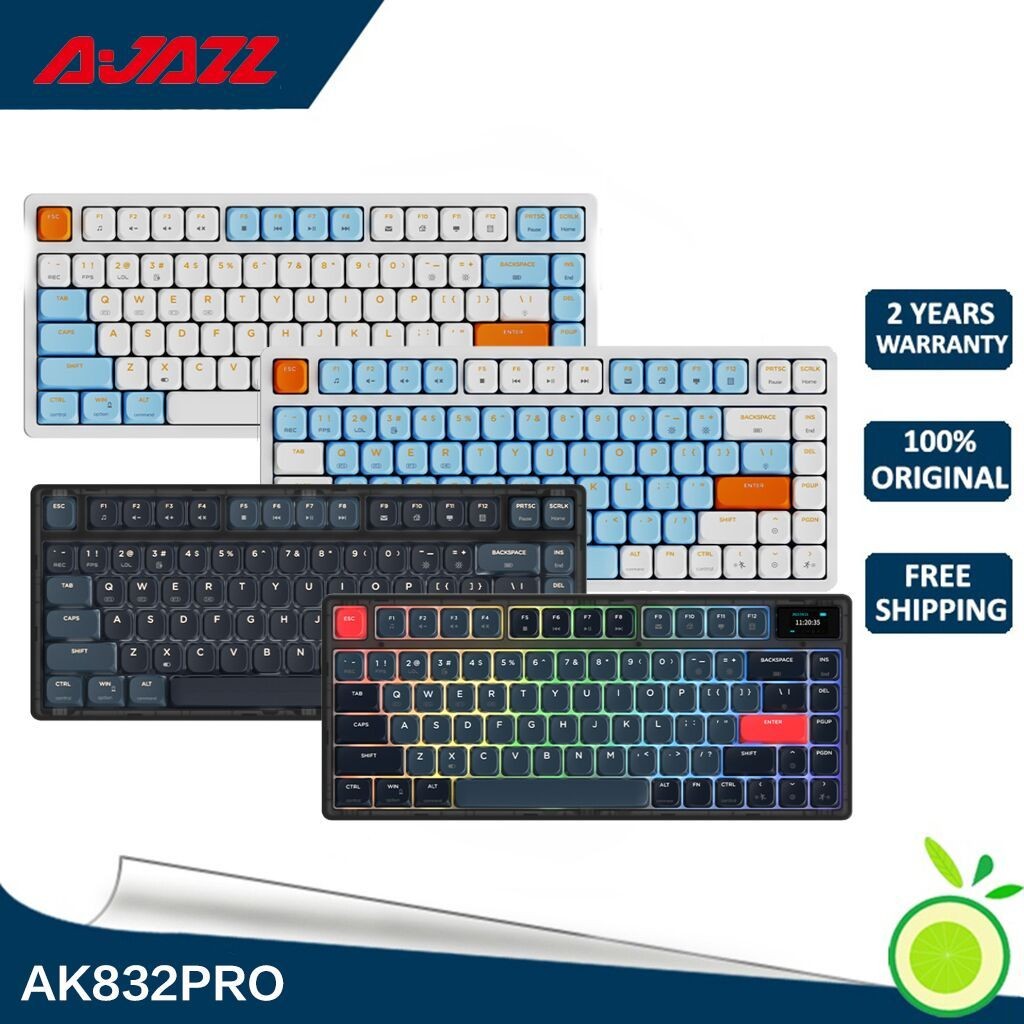 Ajazz AK832pro คีย์บอร์ดกลไกไร้สาย บลูทูธ สามโหมด สําหรับแท็บเล็ต mac office gas