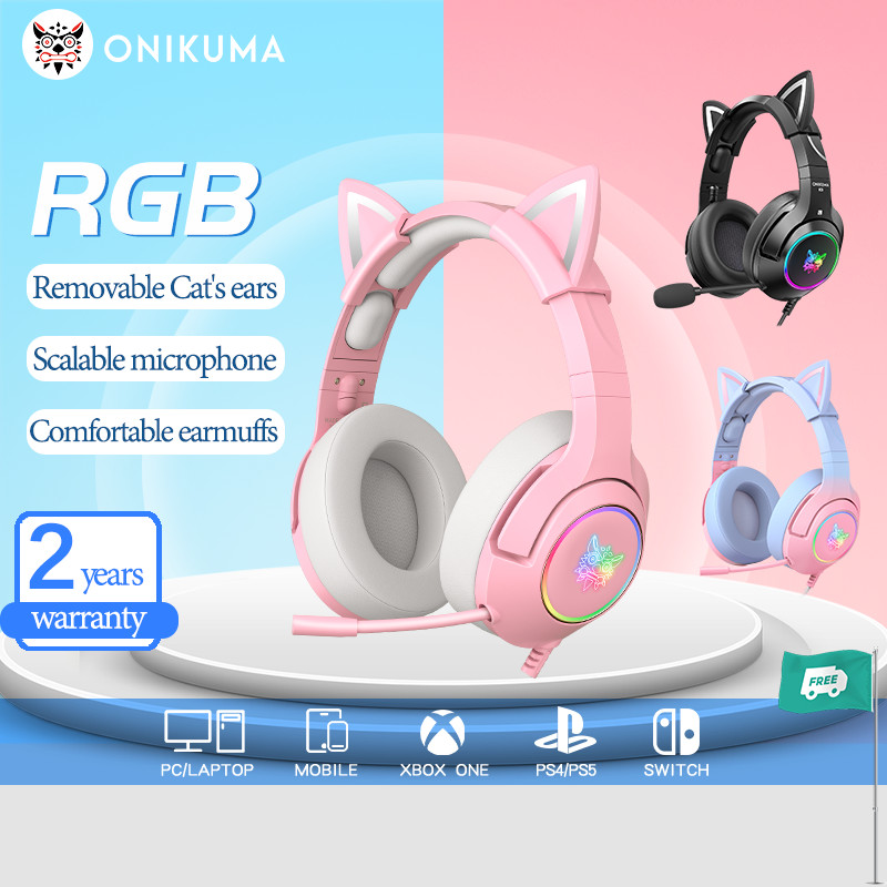 Onikuma K9 esports หูฟังสําหรับเล่นเกม 3.5 Noise-cancelling Gaming Cat Ears หูฟังแบบมีสาย