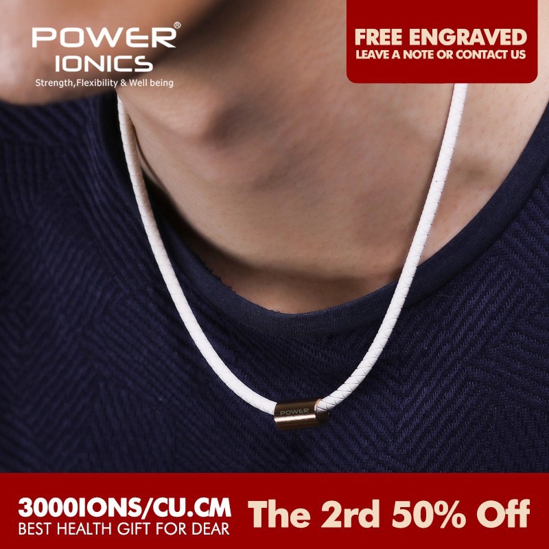จี้สร้อยคอซิลิโคนไทเทเนียม ลายตัวอักษร Power Ionics FDA Medical Registration 3000 Ion/cc Anion Heal