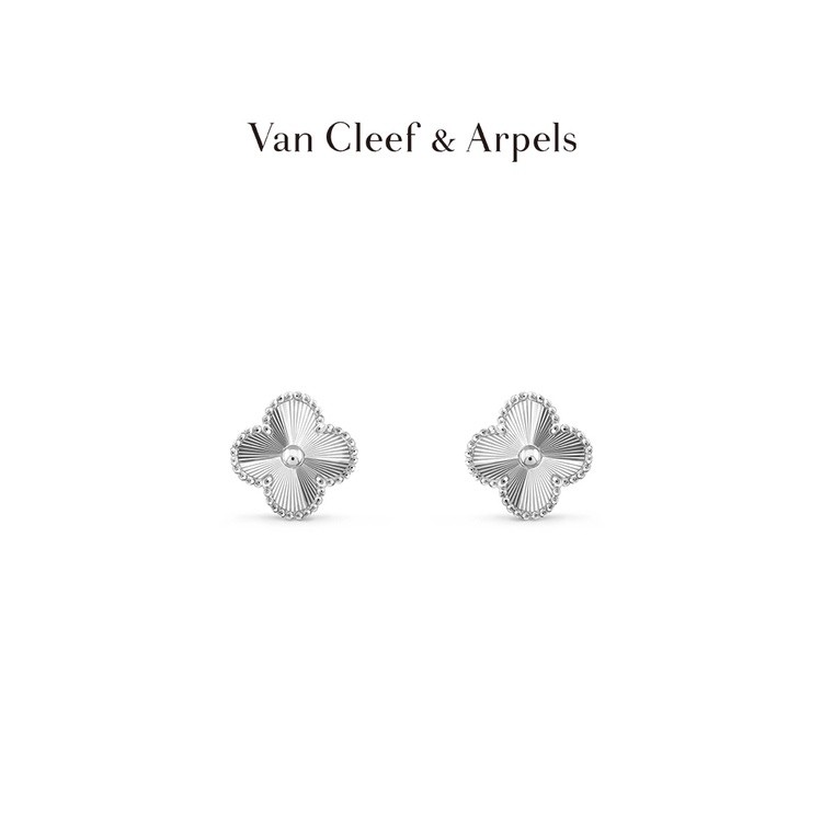 [พร้อมส่ง] ต่างหู Van Cleef & Arpels Vca รูปใบไม้สี่แฉก สีขาว สีทอง ของขวัญวันเกิด สไตล์วินเทจ