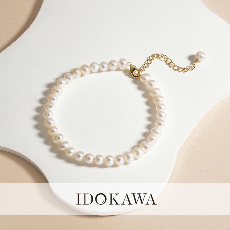 Idokawa สร้อยข้อมือมุกน้ําจืดสร้อยคอไข่มุก Jewelrysuit S925silver PearlChain NL2004YW+BG2002YW