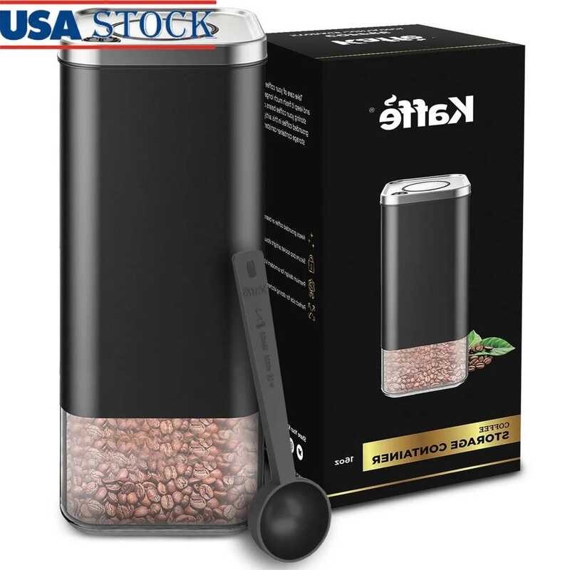Coffee Storage Canister Airtight Container 16Oz BPA Free Stainless Steel With Scoop Beans Spices Dr