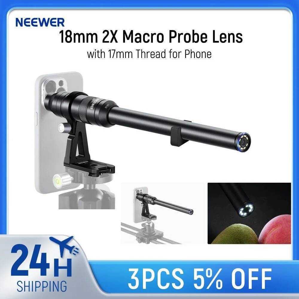 NEEWER 18 มม.2X Macro Probe เลนส์ 17 มม.สําหรับกรงโทรศัพท์/เคสโทรศัพท์พร้อมอะแดปเตอร์เลนส์ 17 มม.สํา
