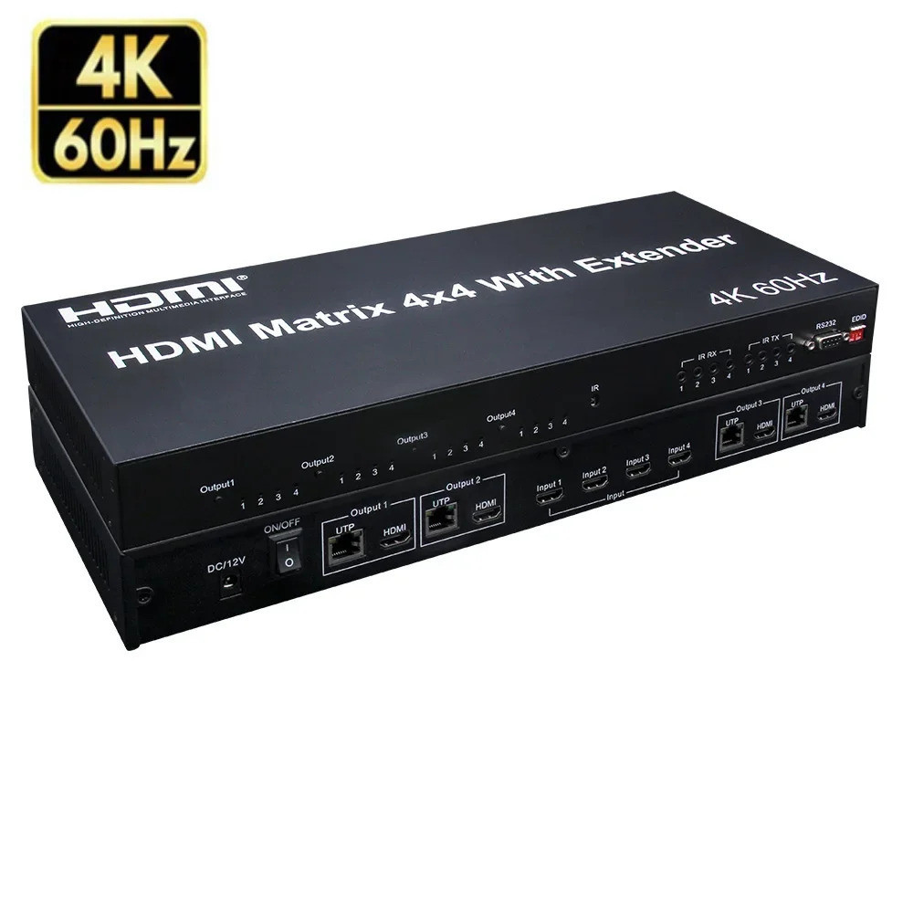 4k 60Hz 4X4 HDMI Matrix Extender HDMI 2.0 4X4 Matrix ผ่าน Cat5e/6 Rj45 Ethernet Cable Switcher Split